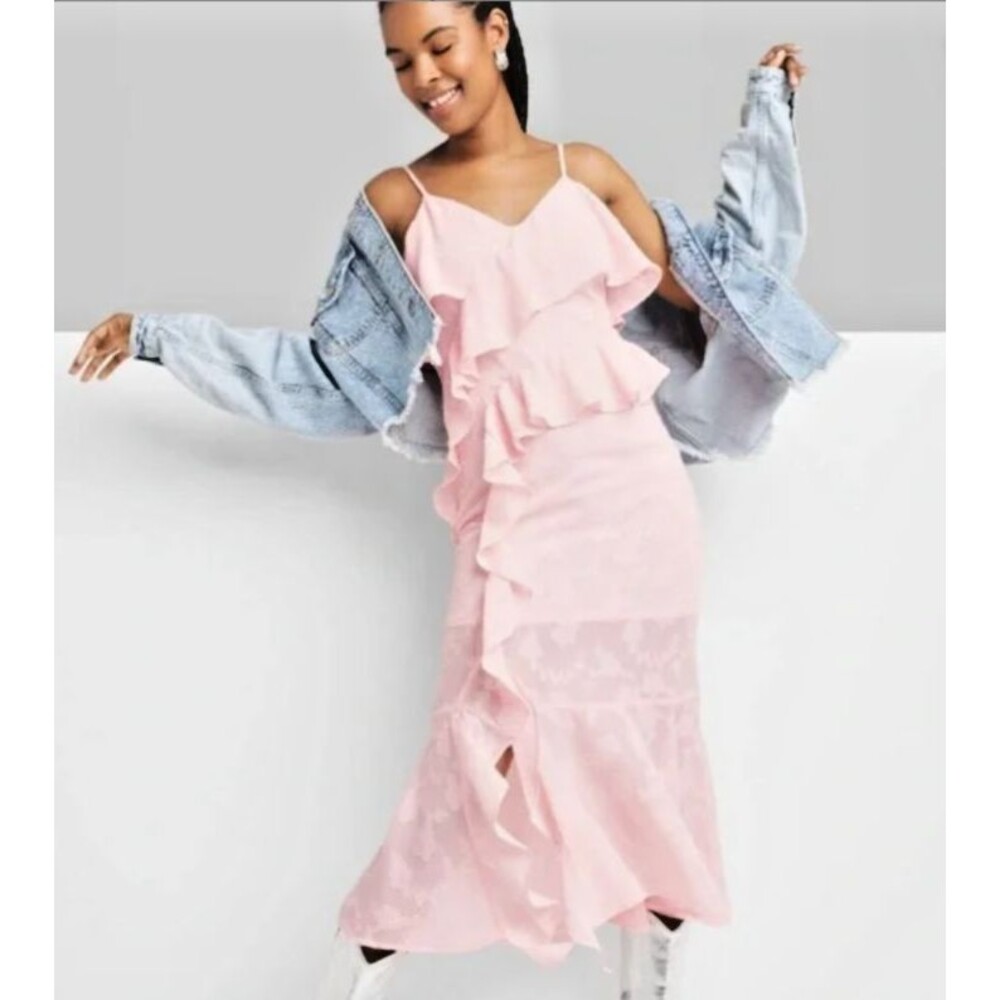 Wild Fable | Pink Ruffle V-Neck Midi Dress XL NWT